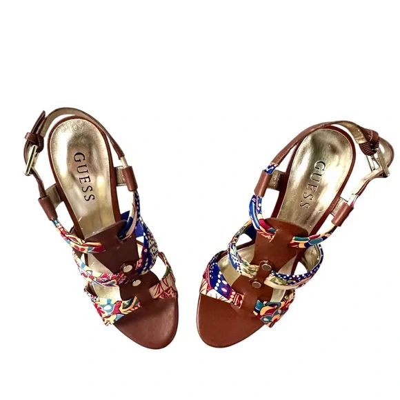 Guess Brown and Multicolor Floral Heels - Picture 9 of 16